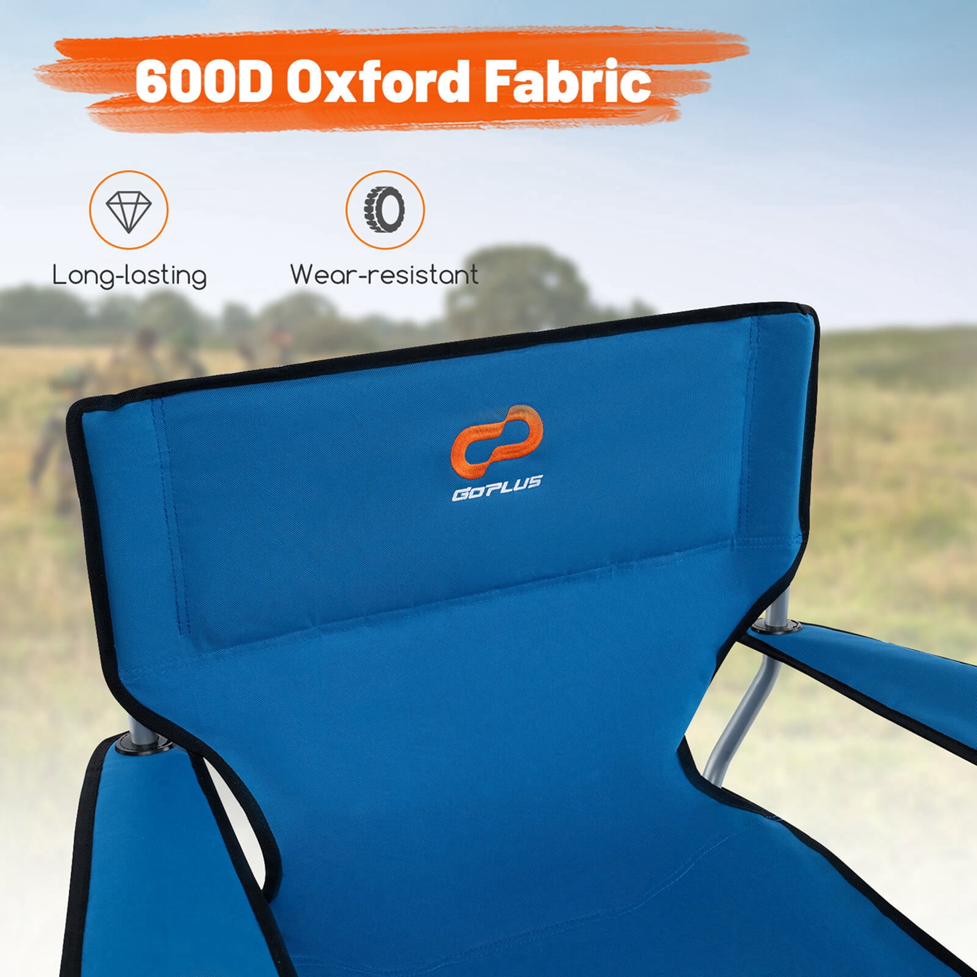 Goplus 360° Swivel Hunting Chair with Mesh Cup Holder & Storage Pockets Cozy Backrest Blue