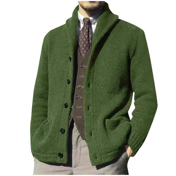 Grrvtrz Mens Shawl Collar Cardigan Sweaters Button Down Cable Knitted Loose Fit Knitwear Open Front Sweaters Winter Outwear