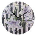thumbnail image 4 of Light Purple Flowers Black-white Stripes Round Wall Clock Silent Analog Battery Operated Gold Pointer Home Decor 9.84" Diameter, 4 of 11