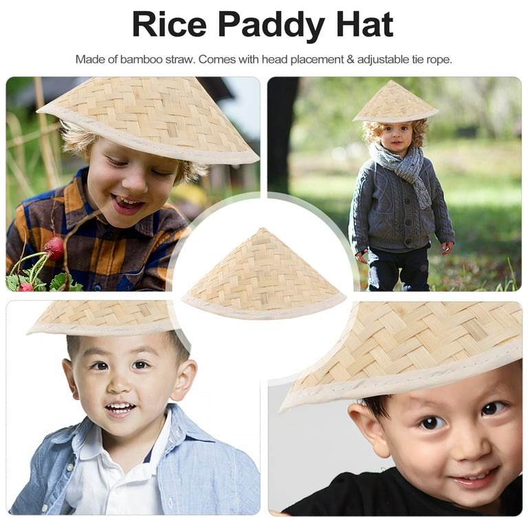 LWEEIN 23.5x14.5cm Traditional Chinese Oriental Bamboo Straw Cone Garden Fishing Hat Adult Rice Hat for Children Kids, Adult Unisex, Size: One Size