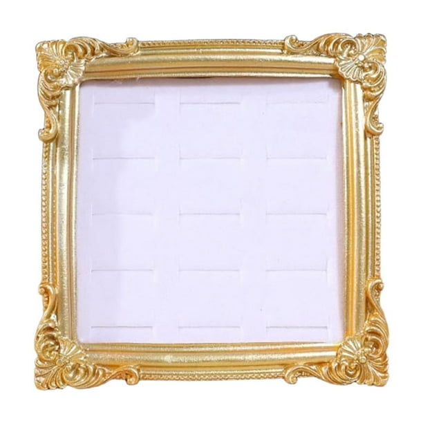 Soporte para anillos, expositor de joyas, accesorios de fotografía, dorado, decoración, resina, marco de fotos, bandeja para exhibir aretes y objetos cuadrado