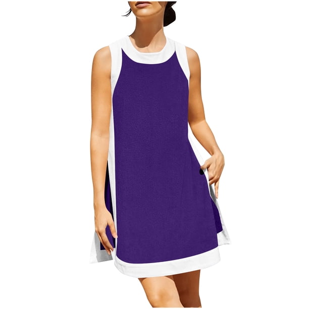 Vestido de Verano de Manga Corta de las Mujeres Cuello Redondo Cuello en V Sólido Casual Mini Patinador Vestido de Dos Piezas, Falda de Verano Corta