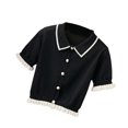 thumbnail image 4 of Camisa de punto para mujer, botón de manga corta, ropa de punto superior informal de verano, negro sidaley AP001466-02B, 4 of 7