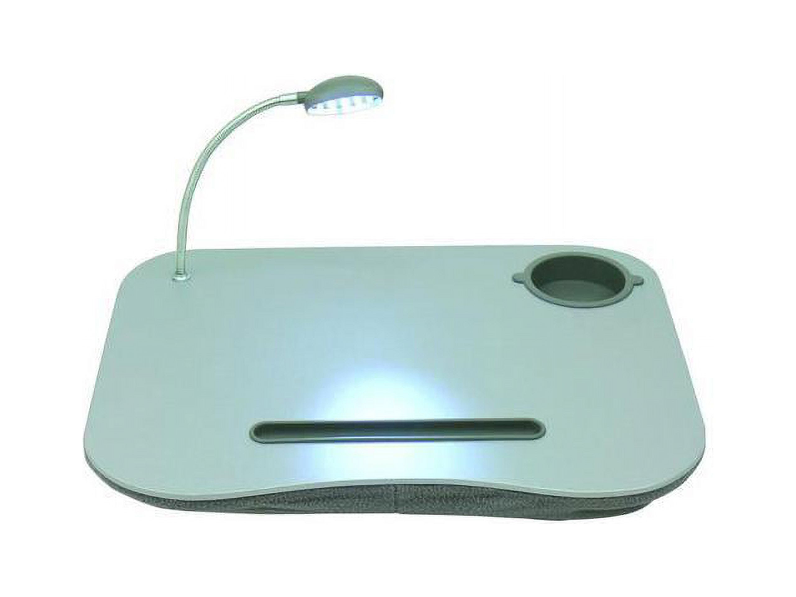 QVS Laptop Desk with Built-In Cushion/LED Light and Cup Holder - Gray