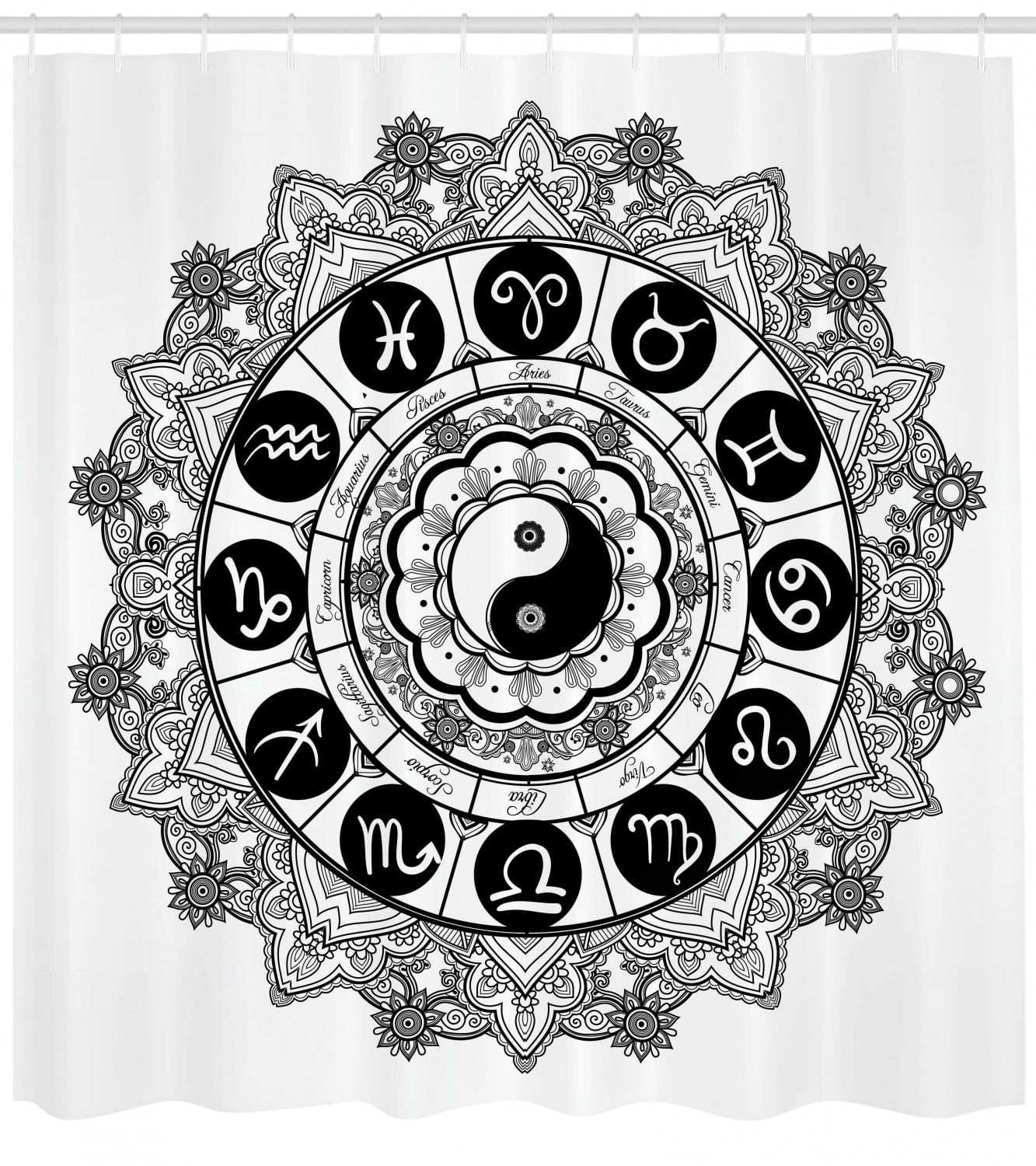 Ying Yang Shower Curtain Round Zodiac Theme Design With Yin Yang Symbol In Centre Astrology Signs Print Fabric Bathroom Set With Hooks Black White By Ambesonne Walmart Com Walmart Com