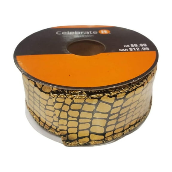 Gold Black Halloween Wired Ribbon 1.5" x 25ft Celebrate It