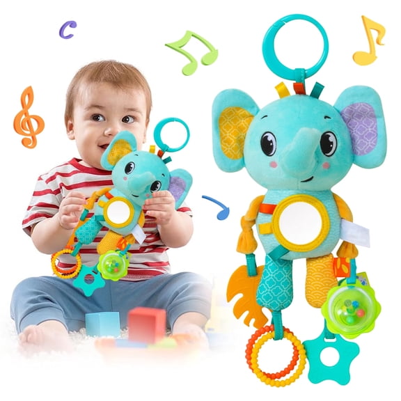Sensory Toys for Baby 3-6-12 Months, Toy for Carseat with Baby Mirror Teether Rattles, Christmas Easter Gifts for 6-12 Months Baby Boys Girls