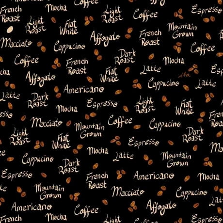 Perfect Blend Coffee Words Toss Cotton Fabric
