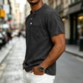 thumbnail image 5 of ZCFZJW Distressed Henley Shirts for Men Vintage Classic Fit Short Sleeve 1/4 Button V Neck Washed Denim T-Shirts Retro Acid Wash Solid Tee Top with Pocket, 5 of 7