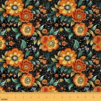 Homewish Retro French Flower Fabric by the Yard 1 Yard, Orange Blossoms Floral Room Decor Fabric by the Yard, Teens Western Countryside Sewing Fabric, Luxury Bedroom Decor