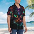 thumbnail image 3 of Balery Futuristic Cat Warrior Camisas hawaianas de manga corta para hombre, camisas playeras de corte holgado, camisas de vacaciones con botones,3X-Large, 3 of 7