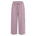 thumbnail image 4 of Susanny Womens Capri Yoga Pants Wide Leg Drawstring Lounge Pants Loose Comfy Workout Capris Sweatpants with Pockets Purple XL, 4 of 8