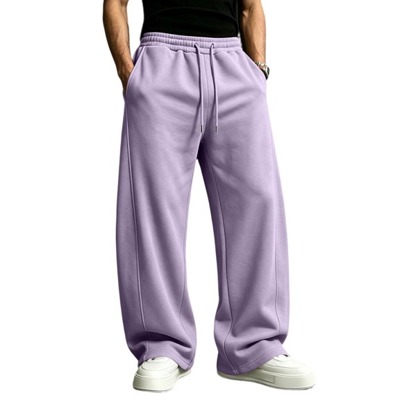 Men's Baggy Sweatpants Fleece Wide Leg Lounge Pants Drawstring Waist Loose Fit Cotton Jogging Sweat Pants with Pockets XL