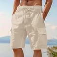 thumbnail image 6 of Lumtrix Men's Cargo Shorts Casual Cotton Drawstring Short Elastic Waist Baggy Work Pants with Multi Pockets Khaki S, 6 of 6