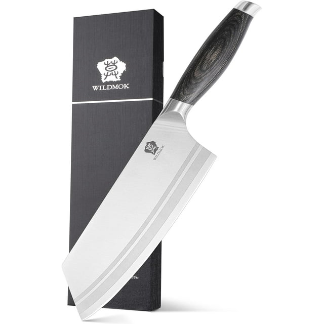 WILDMOK Meat Cleaver Knife 7.8 Inch, Ultra Sharp Chinese Chef's Knives - Kitchen Chopping Knife, German Steel & Ergonomic Handle for Meat Cutting Vegetable Slicing