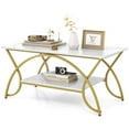thumbnail image 2 of YYAo Coffee Table Butcher Block Top Large Accent Table,2-Tier Coffee Table Gold Rectangle for Living Room-Golden, 2 of 7