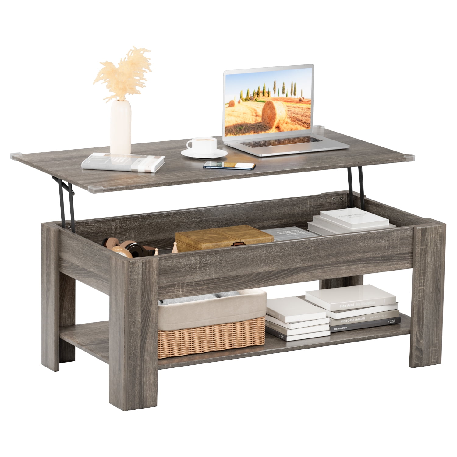 Homall 39''Modern Living Room Lift Top Coffee Table With Storage,Light ...