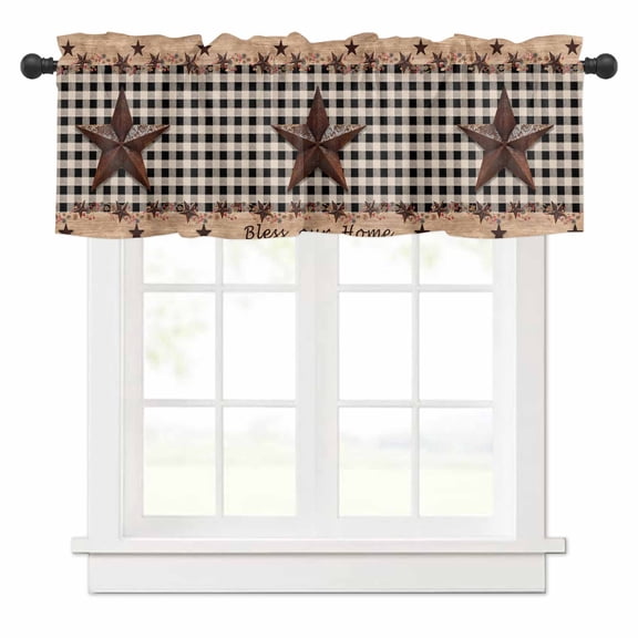Country Star Valances for Windows Farmhouse Texas Star Rod Pocket Curtain Valance Window Treatment Short Curtains for Kitchen Living Room, 54"x18"