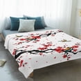 thumbnail image 4 of Red Spring Floral Blanket Soft Cozy Warm Throw Blanket for Couch, Plush Fuzzy Flannel Fleece Blankets for Sofa, Birds Branches Watercolor Flowers Bed Blankets Lightweight Gifts for Women, 50"x60", 4 of 9