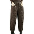 thumbnail image 1 of Womens Retro Literary Solid Color Down Pants With  Checkered Line And Disc Buckle Windproof Warm Casual Pants, 1 of 5