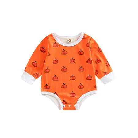 

ZIYIXIN Infant Baby Boy Girl Halloween Romper Long Sleeve Ribbed Bodysuit Jumpsuit Kids Pumpkin Sweatshirt Tops Orange 6-9 Months