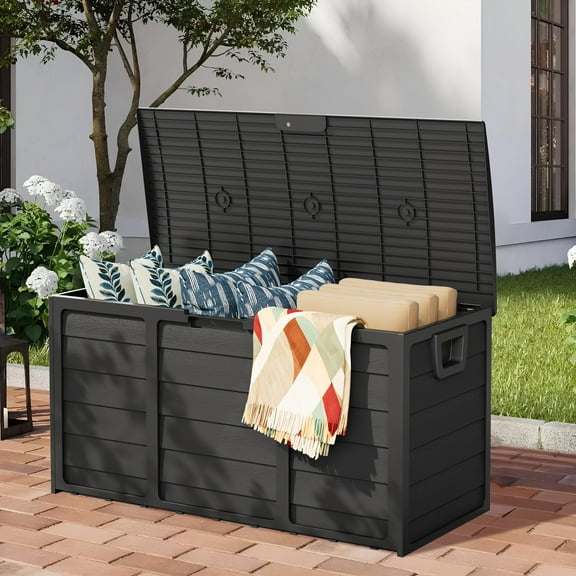 75 Gallon Resin Deck Storage Box with Handles, Storage Container for Home, Kitchen, Retail Stores, And Merchandise Organization, Box, Cabinet, Rack for Outdoor Storage