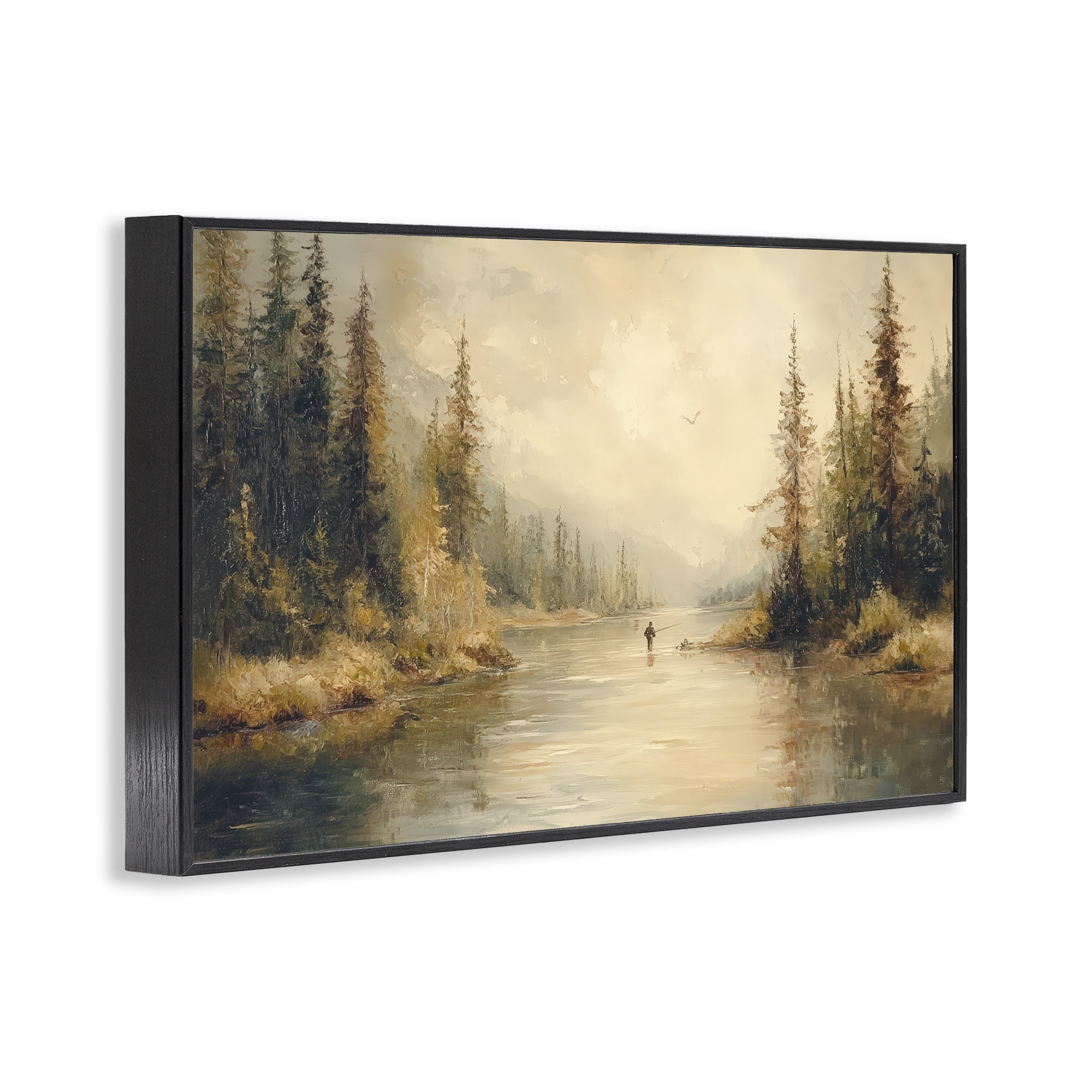Stupell Industries Fly Fisher at Misty River Black Framed Giclee Art, design by Petal Prints Design
