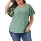 thumbnail image 1 of Camiseta de mujer de talla grande Agnes Orinda, con cuello redondo, ajuste holgado, mangas con volantes, blusas casuales de verano, 3X, verde, 1 of 6