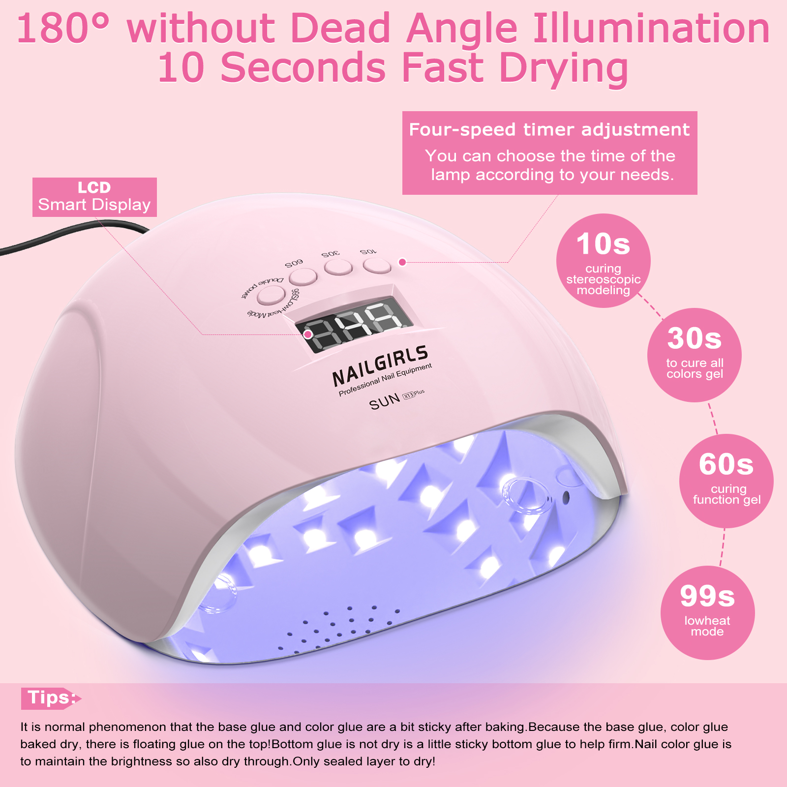 NAILGIRLS 150W UV LED Nail Lamp Pink photo 7