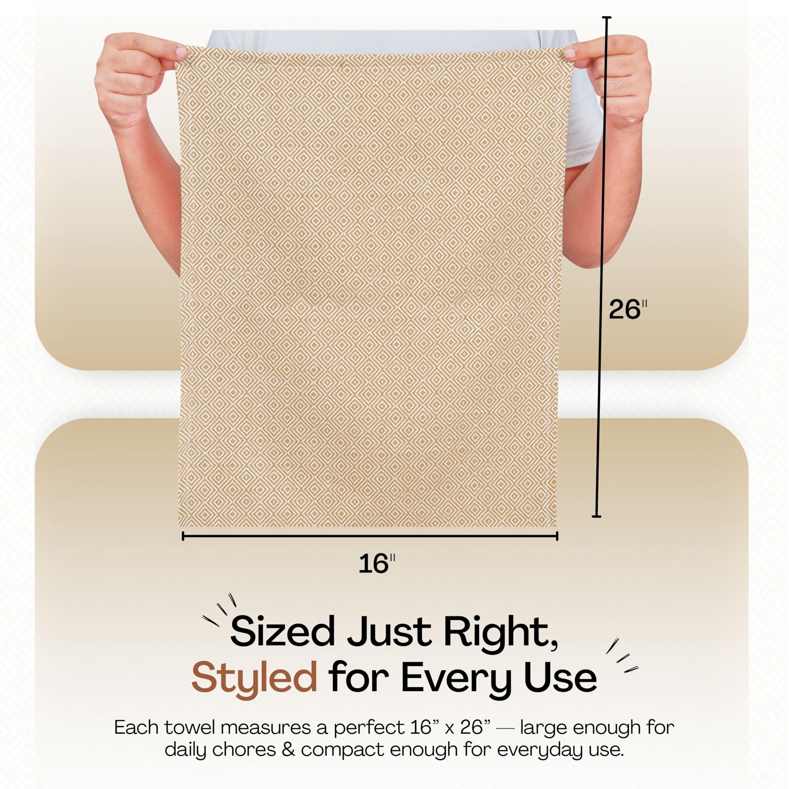 HEIRLOOM COMFORT Multi Color Kitchen Towels 12 Pack, 100% Cotton, Diamond Weave Towel Set, 16"x26", Super Absorbent & Durable Dishcloths, Quick Drying for Drying Dishes - Beige, Dark Pink, Lavender