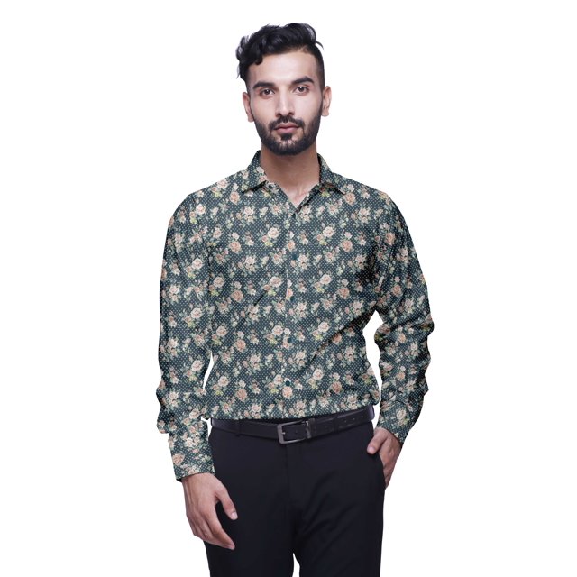 BESTMAN Chemises en Coton pour Hommes Manches Longues Imprimées Chemise Décontractée Slim
