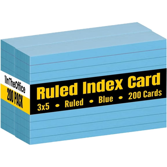 1InTheOffice Blue Index Cards 3x5 Ruled, Ruled Index Cards 3x5, Blue, 200/Cards