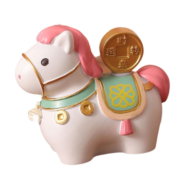 Figura de caballo de resina, estatua de caballo, adorno en miniatura para estantería de escritorio. Blanco Rosa