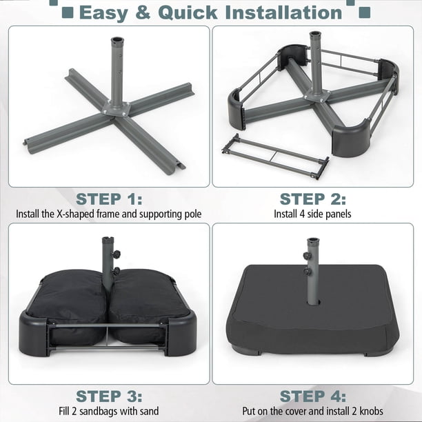 costway patio market offset umbrella base stand with sandbags Costway Patio Market Offset Umbrella Stand Holder Base Sand Filled Sandbags  220lbs Black