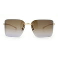 thumbnail image 6 of Womens Rimless Wrap Luxury Oversized Rectangle Metal Frame Sunglasses Gold - Brown Grey, 6 of 8