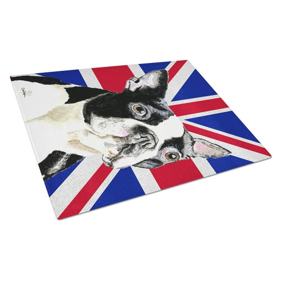 Caroline's Treasures Boston Terrier with English Union Jack British Flag Glass Cutting Board Large Size