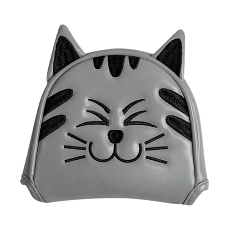 Golf Head Covers, PU Leather Equipment, Golf Cue Protector, Thick Cat Pattern, Putter Cue Headcover for Outdoor Activities, Travel, Professionals Semicircle Grey