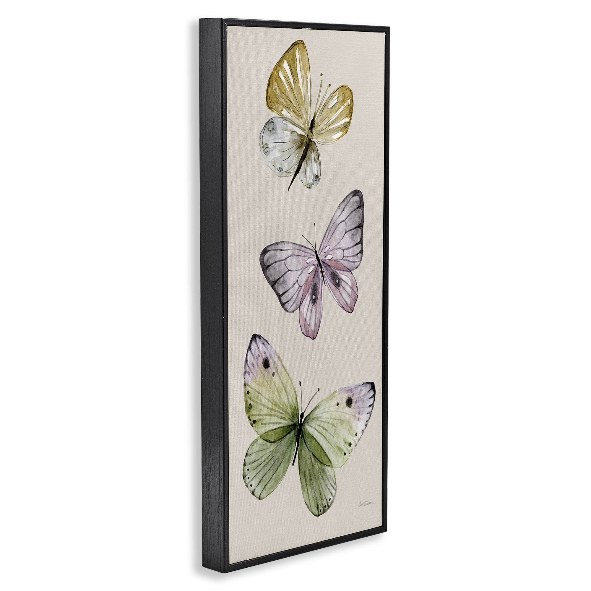 Stupell Industries Three Timeless Butterflies Animals & Insects Painting Black Framed Art Print Wall Art, 10 x 24