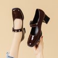 thumbnail image 2 of NECHOLOGY Zapatos Botines para mujer Ocio de las mujeres Four Seasons Cuero artificial Color sólido Antideslizante Tacón cuadrado Punta cuadrada Transpirable Hebilla Correa Zapatos perezosos (A 8), 2 of 7
