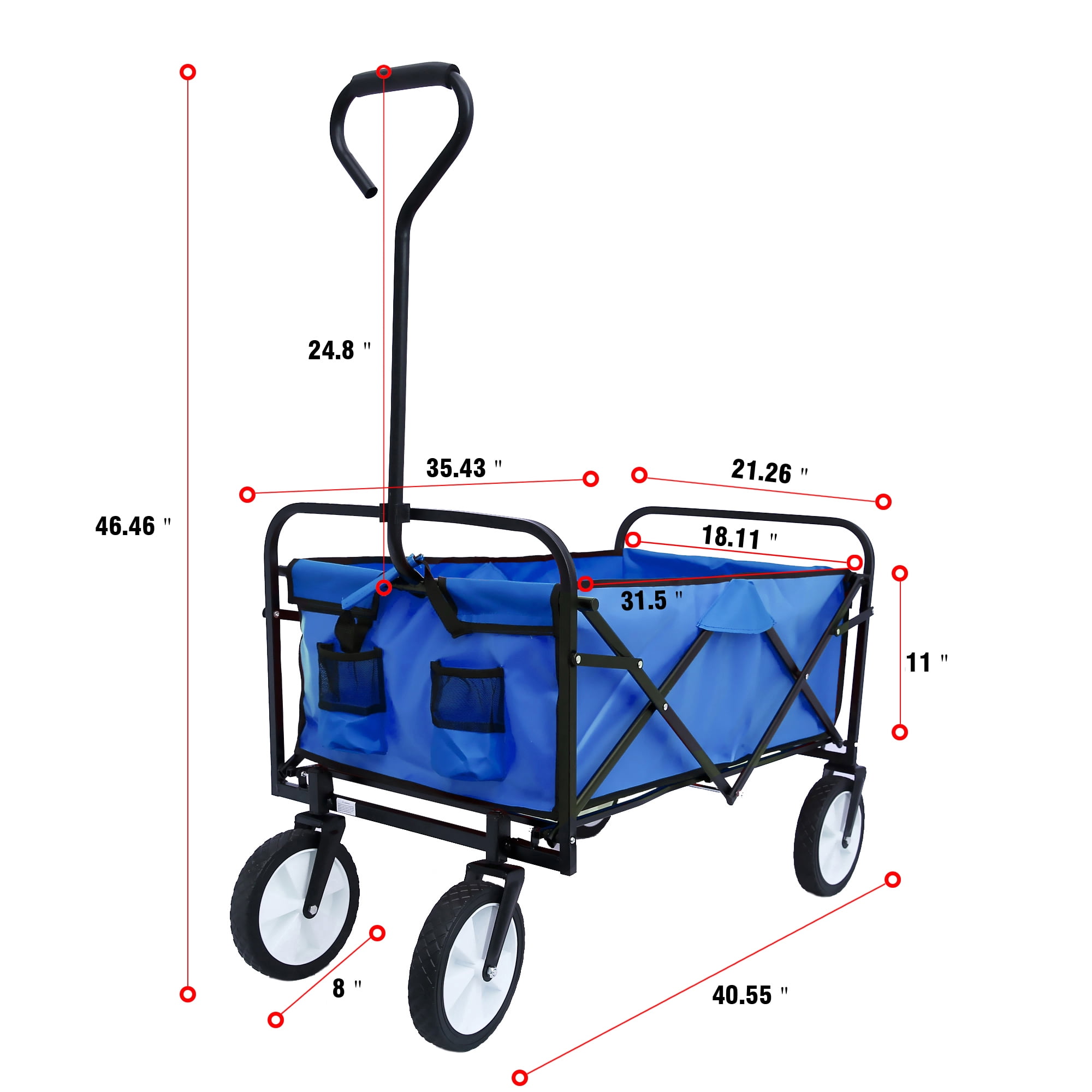 DNYKER Heavy Duty Folding Wagon Cart with Drink Holders Garden Cart for Picnic Universal Wheels Camping Shopping Beach Wagon Blue Adjustable Handle 