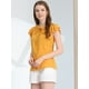 thumbnail image 4 of Blusa de Trabajo de Algodón de Cuello de Corbata de Volante Delantero con Botón de Manga Flutter para Mujer Amarillo XL Allegra K, 4 of 6