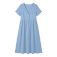 thumbnail image 3 of cocolona Womens Summer Linen Long Dress V Neck Short Sleeve Pleated Flowy Sun Dress Fashion Casual Loose Beach Dress with Pockets, 3 of 6