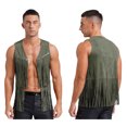 thumbnail image 3 of Eandarui Men Cowboy Western Faux Suede Open-Front Vest Sleeveless Fringes Jacket Waistcoat Coat Army Green XL, 3 of 9