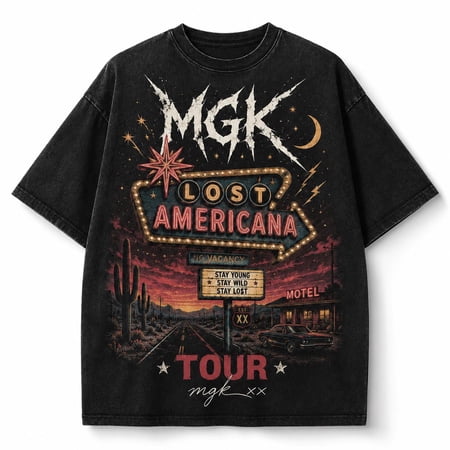 CLOTEX Vintage Concert MGK Lost Americana Tour Shirt, Comfort Colors Graphic Tee, Black S