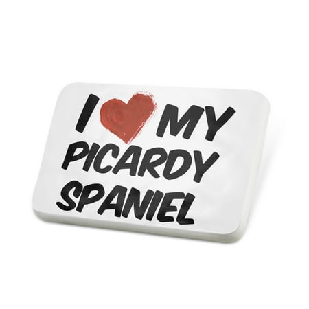 Porcelein Pin I Love my Picardy Spaniel Dog from France Lapel Badge – NEONBLOND