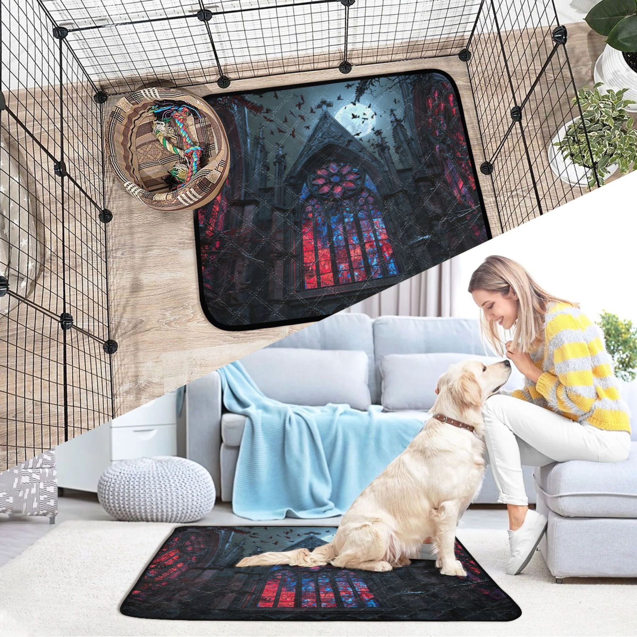 IAUYY Washable Pee Pads for Dogs Smallx3 Absorbent and Leak-Proof Non-Slip Reusable Puppy Pee Pads for Dogs Applicable to Playpen Potty Crate Colored Glass Window