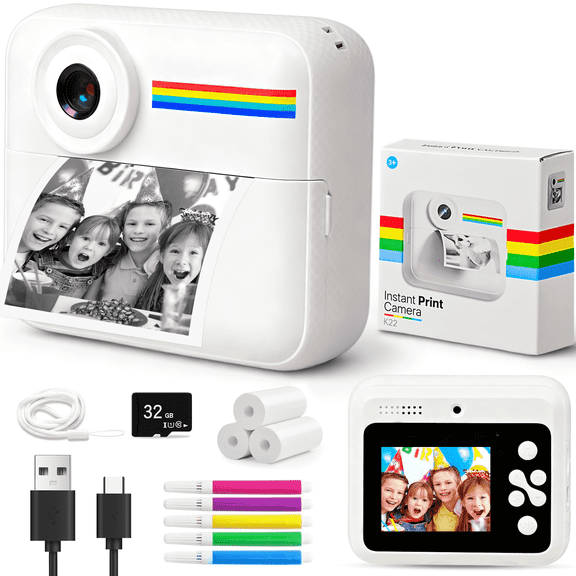 Instant Camera for Kids 3-12: Askmuse Kids Print Camera for Boys, Girls, Kids Camera Instant Print, Toddler Camera with 32G SD Card, 17 Fun Stickers, 13 Scene Filters, Ultra-Long Battery Life, Purple