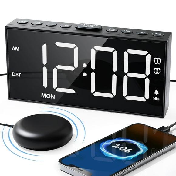 Reloj Roxicosly con alarma potente con pantalla de 7,5 pulgadas y cargador USB