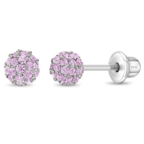 Boucles d'Oreilles à Tige en Argent Sterling 925 4 mm CZ Burst pour Enfants, Clous d'Oreilles à Vis, Tout-Petits Filles