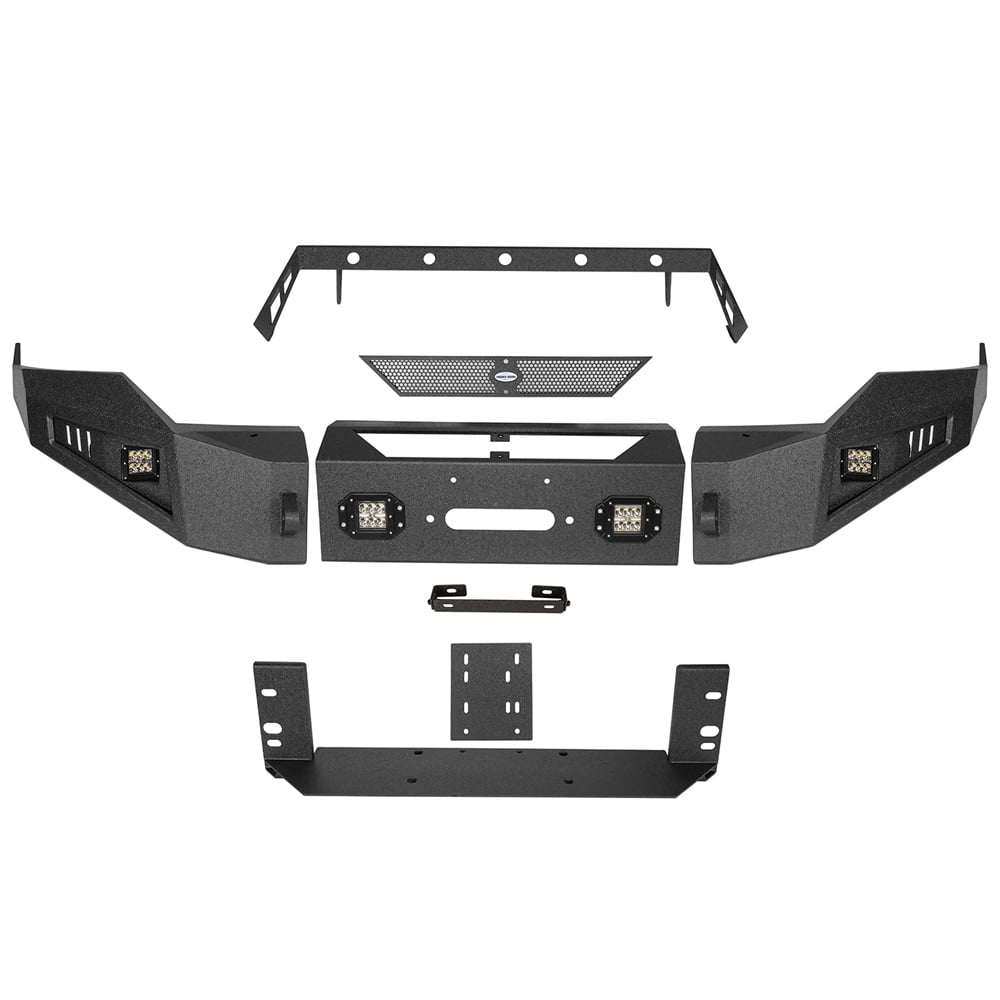 Hooke Road Full Width Front Bumper Fit 2013-2018 Dodge Ram 1500 with Winch Plate & 4x 18W LED Lights